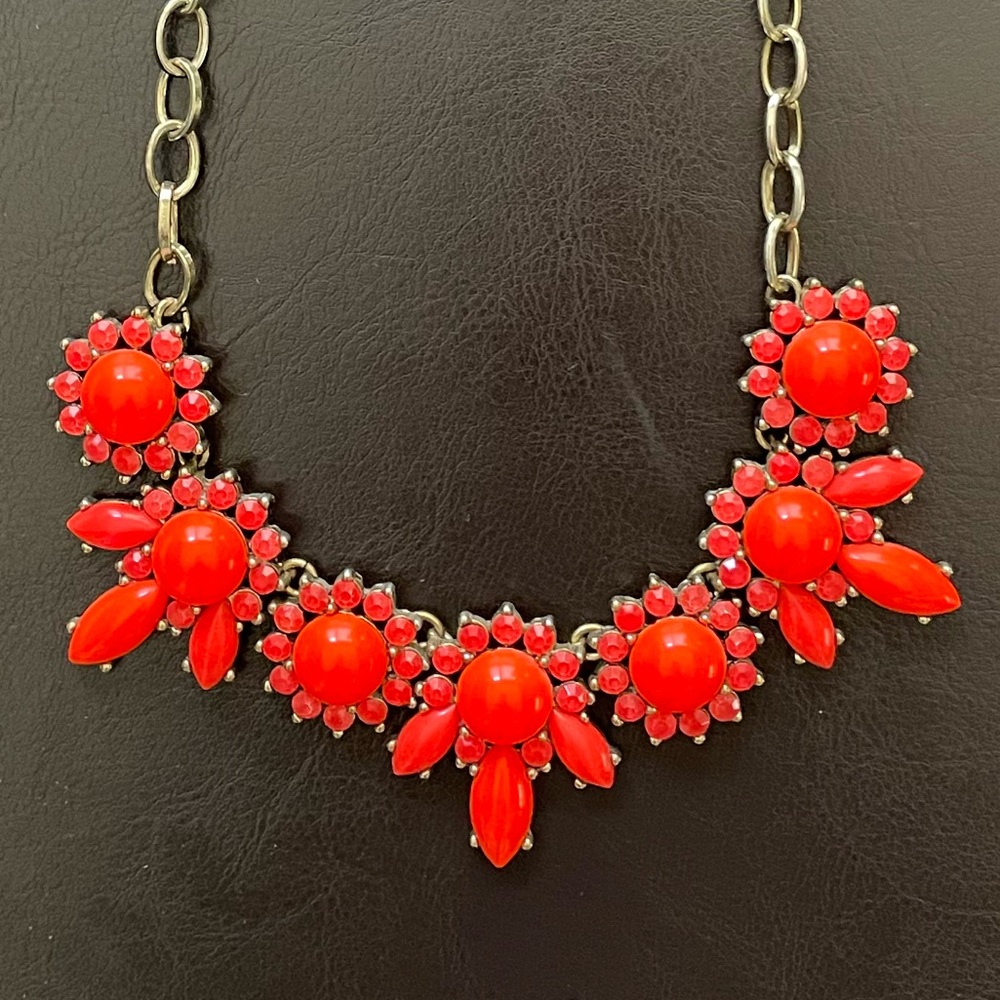 J Crew Bright Reddish Orange Statement Necklace - image 1